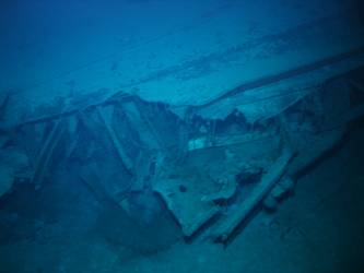 Large piece of twisted metal in debris field